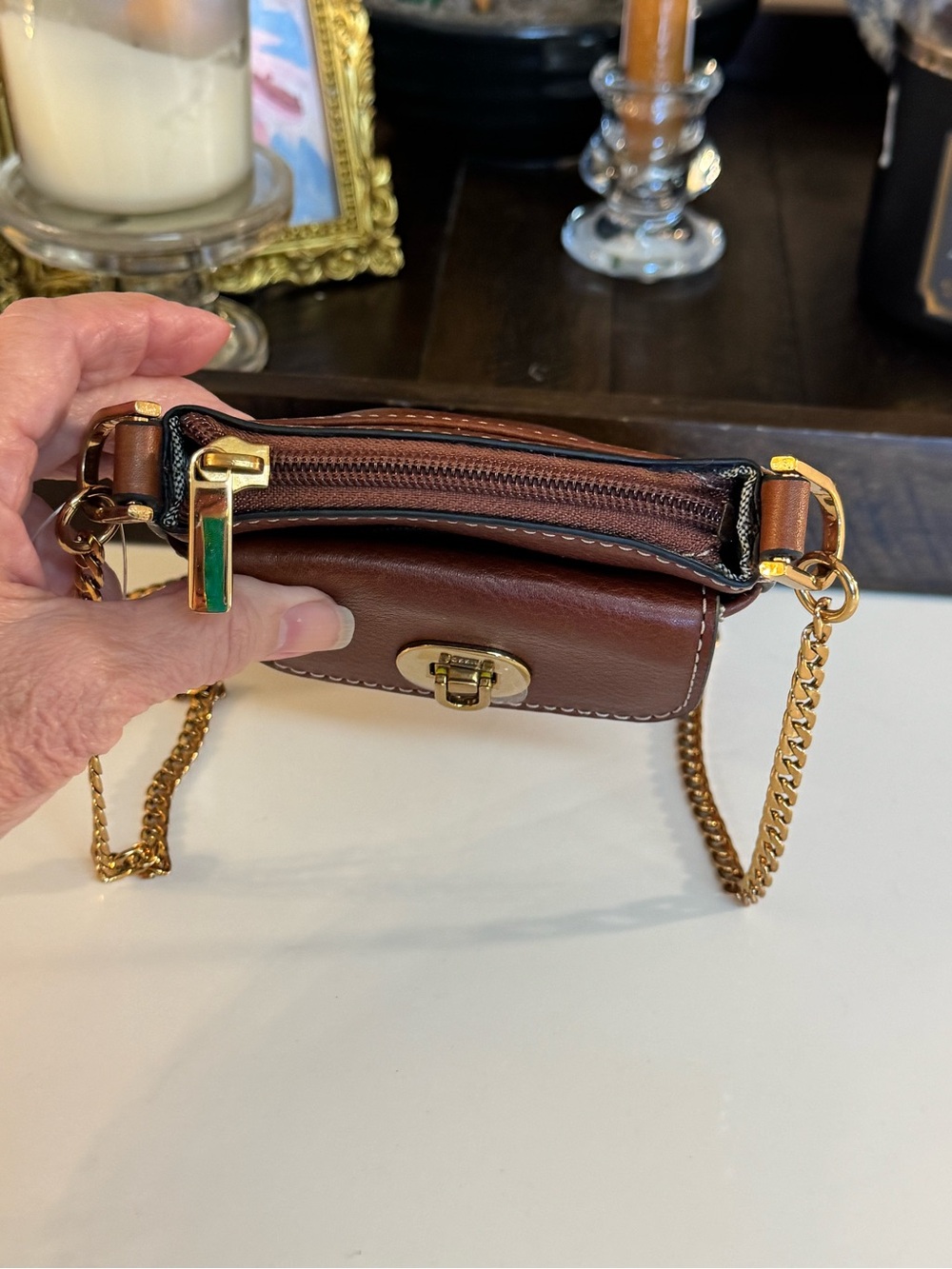 π€ NWOT FOSSIL WOMENβS HARPER LEATHER PHONE CROSSBODY BAG! - Picture 8 of 13